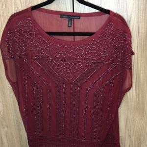 WHBM Sheer sequin and beads blouse